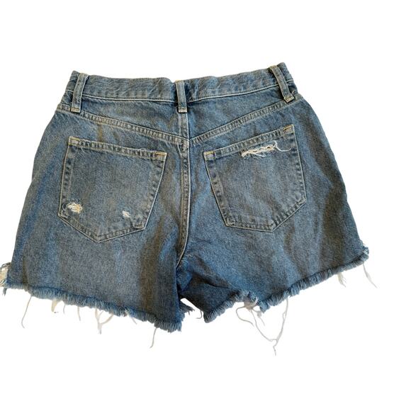 WE THE FREE Distressed Cut Off Blue Denim Shorts Button Fly 100% Cotton Size 26 - Picture 2 of 10